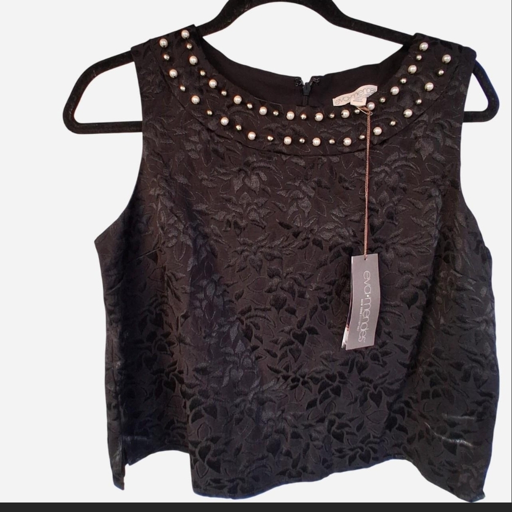 New York & Company -  Black Lace Top with Pearl Details